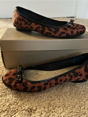 Leopard Print Ballet Flats with Bow - Brown/Black